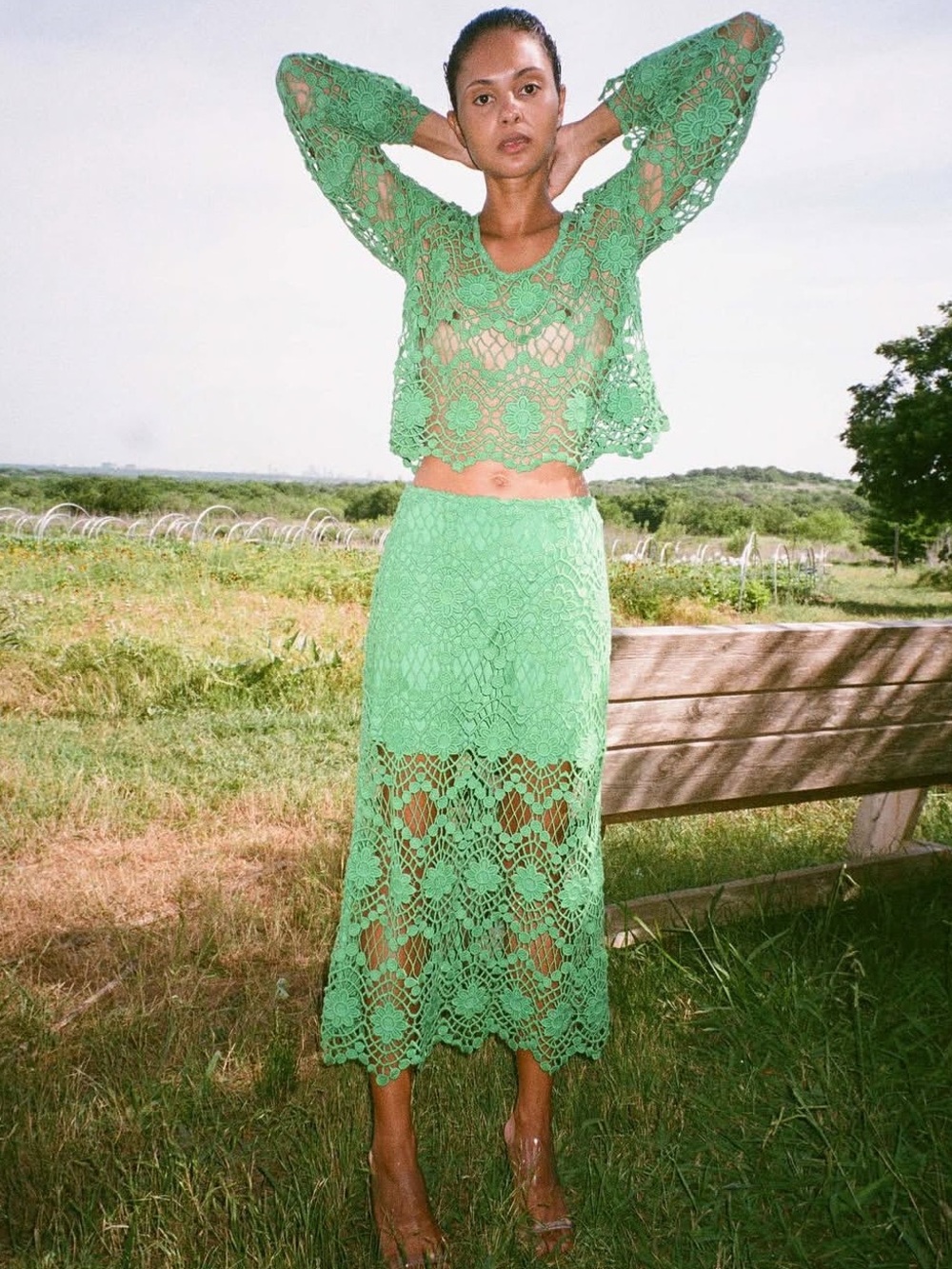 Rare Mr. Larkin Lou Lou Skirt in Green Cotton Lace,  100% Cotton Size Small